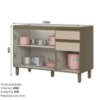 Balcão Para Pia 3 Portas 2 Gavetas Connect Henn 120 cm