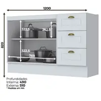Balcão de Cozinha Henn Americana Clássico 2 Portas Sem Tampo 120cm
