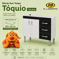 Balcão Sem Tampo 2 Portas 3 Gavetas Tóquio Rorato 116,2cm