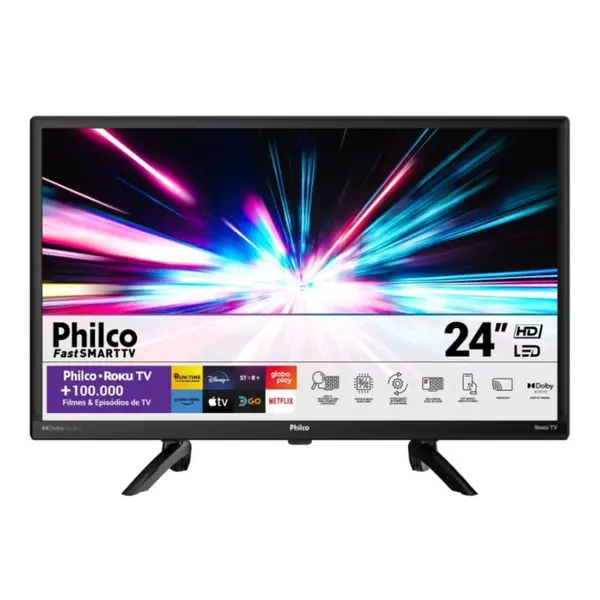 Smart TV 24" Philco LED 1366x768 Roku TV Dolby Audio Netflix Globoplay