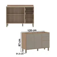 Balcão de Cozinha 120 cm 2 Portas 3 Gavetas sem Tampo Luciane Yara