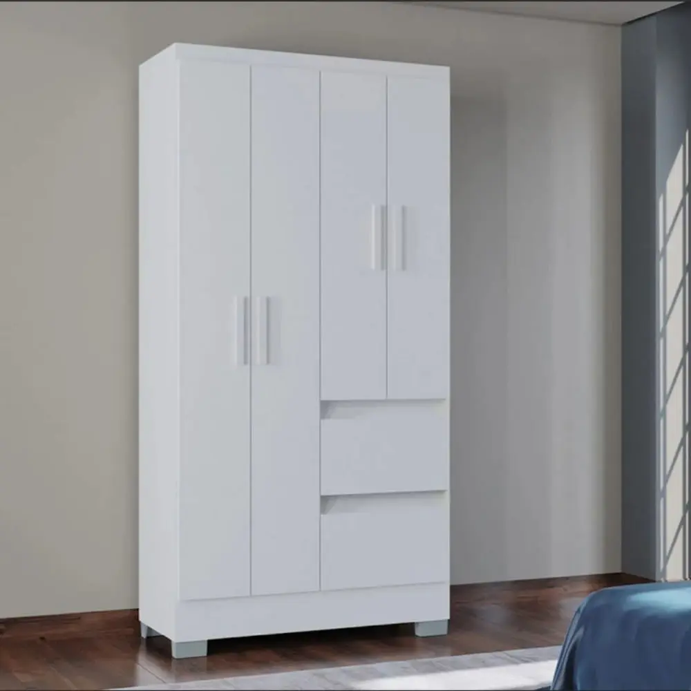 Guarda-Roupa Solteiro 4 Portas 2 Gavetas Poquema Nápoles