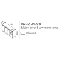 Balcão de Cozinha 160 cm 4 Portas 2 Gavetas sem Tampo Itatiaia New Premium