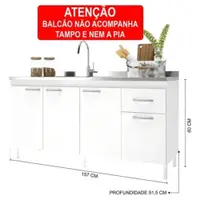 Balcão de Pia 157 cm 4 Portas 1 Gaveta sem Tampo Indekes Pop