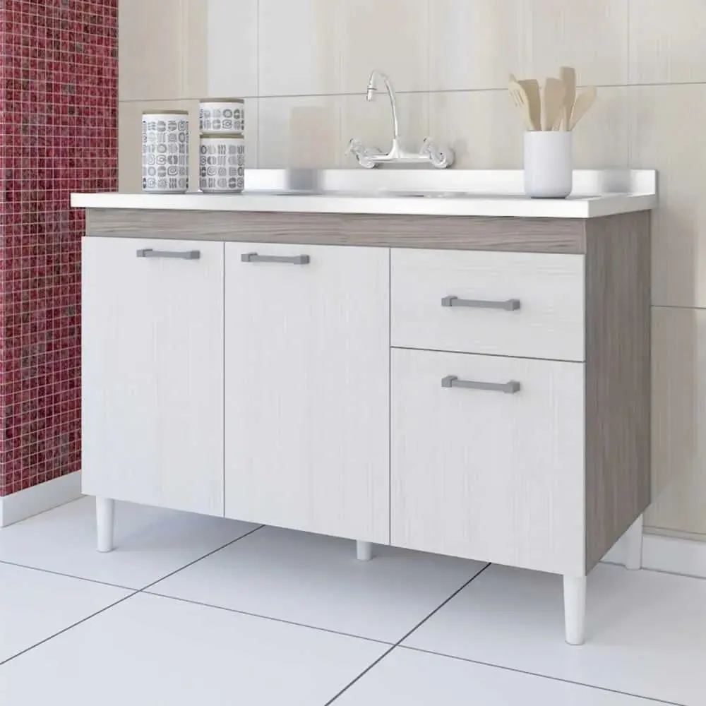 Balcão de Cozinha 120 cm 3 Portas 1 Gaveta sem Tampo Indekes