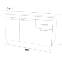 Balcão de Cozinha 120 cm 3 Portas 1 Gaveta sem Tampo Indekes