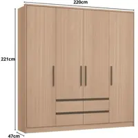 Guarda-roupa / Roupeiro 4 Portas 4 Gavetas Luxus Castro Nogueira 221cm