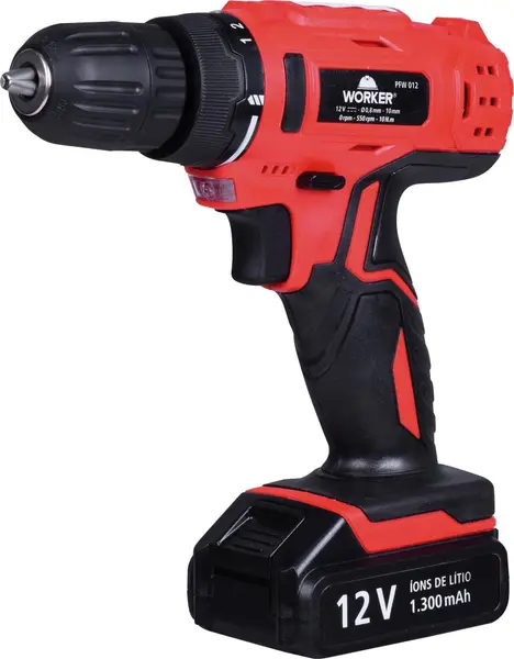 Parafusadeira a Bateria Worker 976024 12V Acompanha Maleta com 1 Carregador 1 Bateria e Kit de Ferramentas 13 Peças