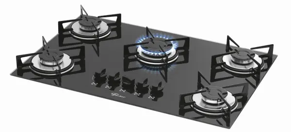 Fogão Cooktop a Gás 5 Bocas Fischer 1642/6985 Vidro Acendimento Automático Preto Bivolt