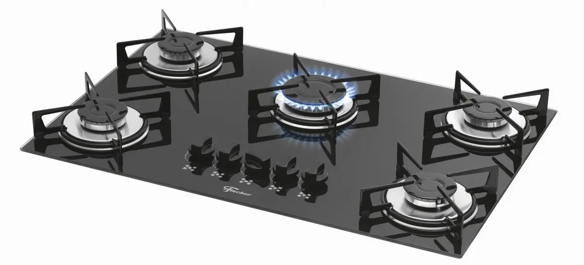 Fogão Cooktop a Gás 5 Bocas Fischer 1642/6985 Vidro Acendimento Automático Preto Bivolt