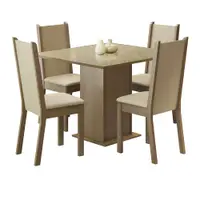 Conjunto Sala de Jantar Moscou Plus Madesa Mesa Tampo de Vidro com 4 Cadeiras Rustic/Crema/Sintético Bege