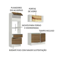Cozinha Compacta Madesa Diamante Pop com Armário, Balcão e Tampo Branco/Rustic