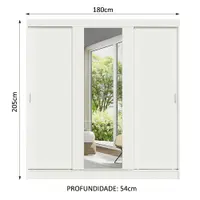 Guarda-Roupa Casal Madesa Reno 3 Portas de Correr com Espelho Branco