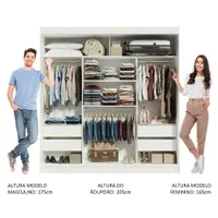 Guarda-Roupa Casal Madesa Reno 3 Portas de Correr com Espelho Branco