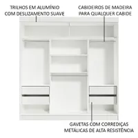 Guarda-Roupa Casal Madesa Reno 3 Portas de Correr com Espelho Branco