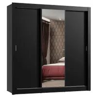 Guarda-Roupa Casal Madesa Mônaco 3 Portas de Correr com Espelho Preto