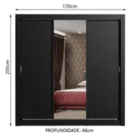 Guarda-Roupa Casal Madesa Mônaco 3 Portas de Correr com Espelho Preto