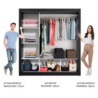 Guarda-Roupa Casal Madesa Mônaco 3 Portas de Correr com Espelho Preto