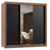 Guarda-Roupa Casal Madesa Mônaco 3 Portas de Correr com Espelho Rustic/Preto