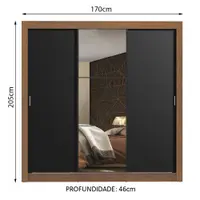 Guarda-Roupa Casal Madesa Mônaco 3 Portas de Correr com Espelho Rustic/Preto