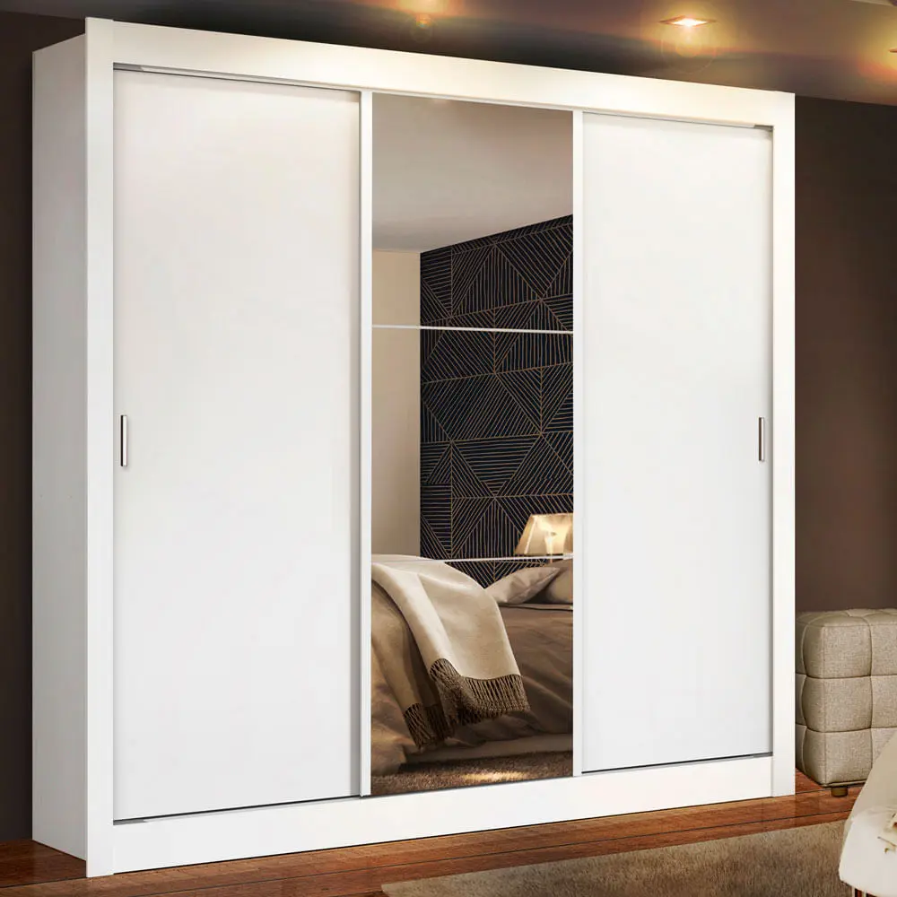 Guarda-Roupa Casal Madesa Mônaco 3 Portas de Correr com Espelho Branco