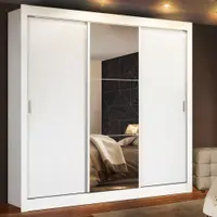 Guarda-Roupa Casal Madesa Mônaco 3 Portas de Correr com Espelho Branco