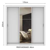 Guarda-Roupa Casal Madesa Mônaco 3 Portas de Correr com Espelho Branco