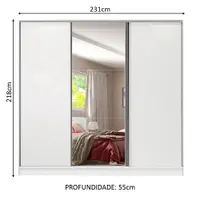 Guarda-Roupa Casal 100% MDF Madesa Royale 3 Portas de Correr com Espelho Branco