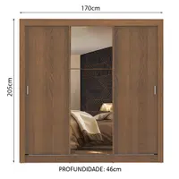 Guarda-Roupa Casal Madesa Mônaco 3 Portas de Correr com Espelho Rustic