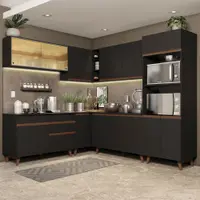 Armário de Cozinha Completa de Canto 452cm Preto Reims Madesa XA01
