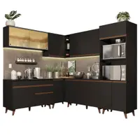 Armário de Cozinha Completa de Canto 452cm Preto Reims Madesa XA01