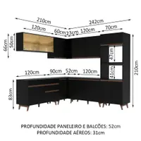 Armário de Cozinha Completa de Canto 452cm Preto Reims Madesa XA01