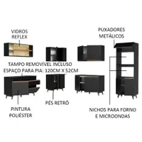 Armário de Cozinha Completa de Canto 452cm Preto Reims Madesa XA01