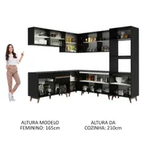 Armário de Cozinha Completa de Canto 452cm Preto Reims Madesa XA01
