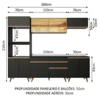 Armário de Cozinha Completa 260cm Preto/Rustic Reims Madesa 02