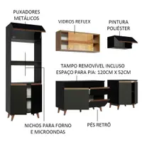 Armário de Cozinha Completa 260cm Preto/Rustic Reims Madesa 02