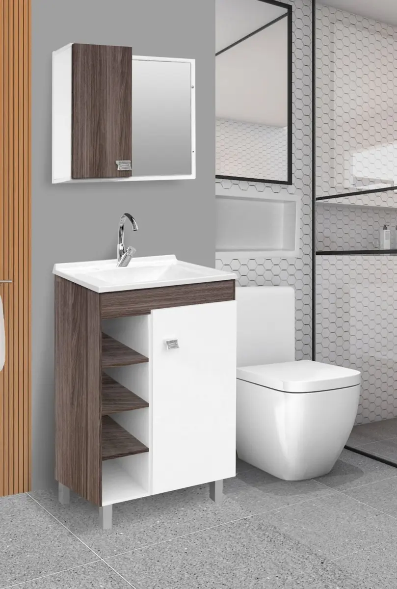 Conjunto de Móveis Para Banheiro Fabribam Sophia Com Pés 60cm Amêndoa
