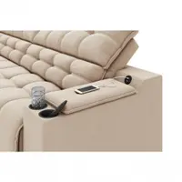 Sofá Connect Premium 2,00m Assento Retrátil-reclinável Com Porta Copos E Entrada Usb Suede Capuccino