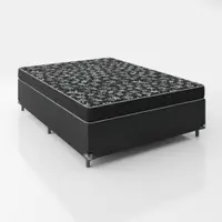 Cama Box Casal 138 Tecido Preto Com Colchão D20 Tampo Preto 12cm