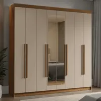 Guarda-Roupa Casal 8 Portas Batentes com Espelho Rustic/Crema/Rustic Venus Madesa