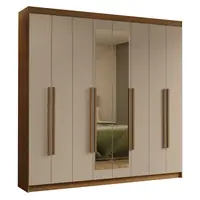 Guarda-Roupa Casal 8 Portas Batentes com Espelho Rustic/Crema/Rustic Venus Madesa