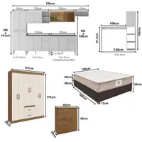 Kit Casa Completa Armário Cozinha/Guarda-Roupas Casal/Cômoda/Cama Box/Colchão Multimóveis CR60011