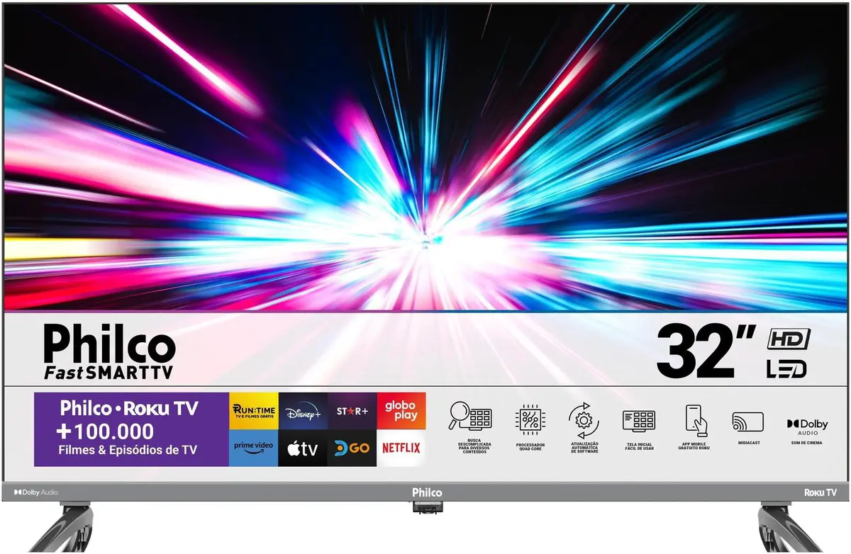 Smart Tv/ Televisor 32" Philco HD ROKU LED Dolby Áudio PTV32K34RKGB