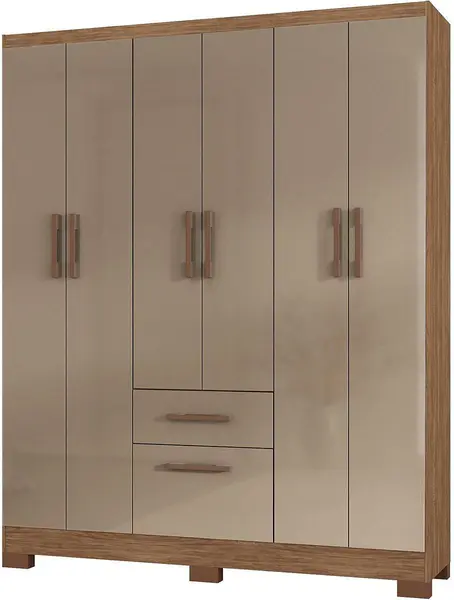 Guarda-Roupa / Roupeiro 6 Portas 1 Gaveta Urban Atualle 5152QR-490 Acacia Madeirado/Reflecta Brilho 148,5cm