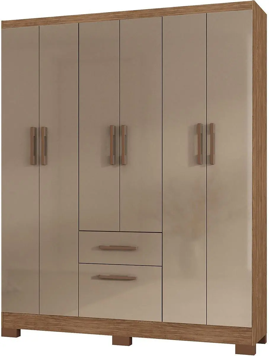 Guarda-Roupa / Roupeiro 6 Portas 1 Gaveta Urban Atualle 5152QR-490 Acacia Madeirado/Reflecta Brilho 148,5cm