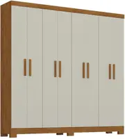 Guarda-Roupa / Roupeiro 8 Portas 2 Gavetas Spazio 2443QR-601 Nogueira Madeirado/Natura Off White 208cm