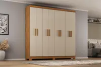 Guarda-Roupa / Roupeiro 8 Portas 2 Gavetas Spazio 2443QR-601 Nogueira Madeirado/Natura Off White 208cm