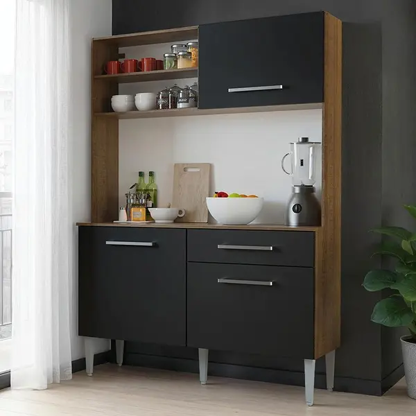 Cozinha Completa Compacta 120cm Life Rústico Preto Madesa