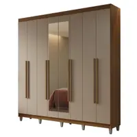 Guarda-Roupa Casal com Pés 8 Portas Batentes com Espelho Rustic/Crema/Rustic Netuno Madesa