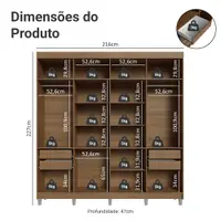 Guarda-Roupa Casal com Pés 8 Portas Batentes com Espelho Rustic/Crema/Rustic Netuno Madesa